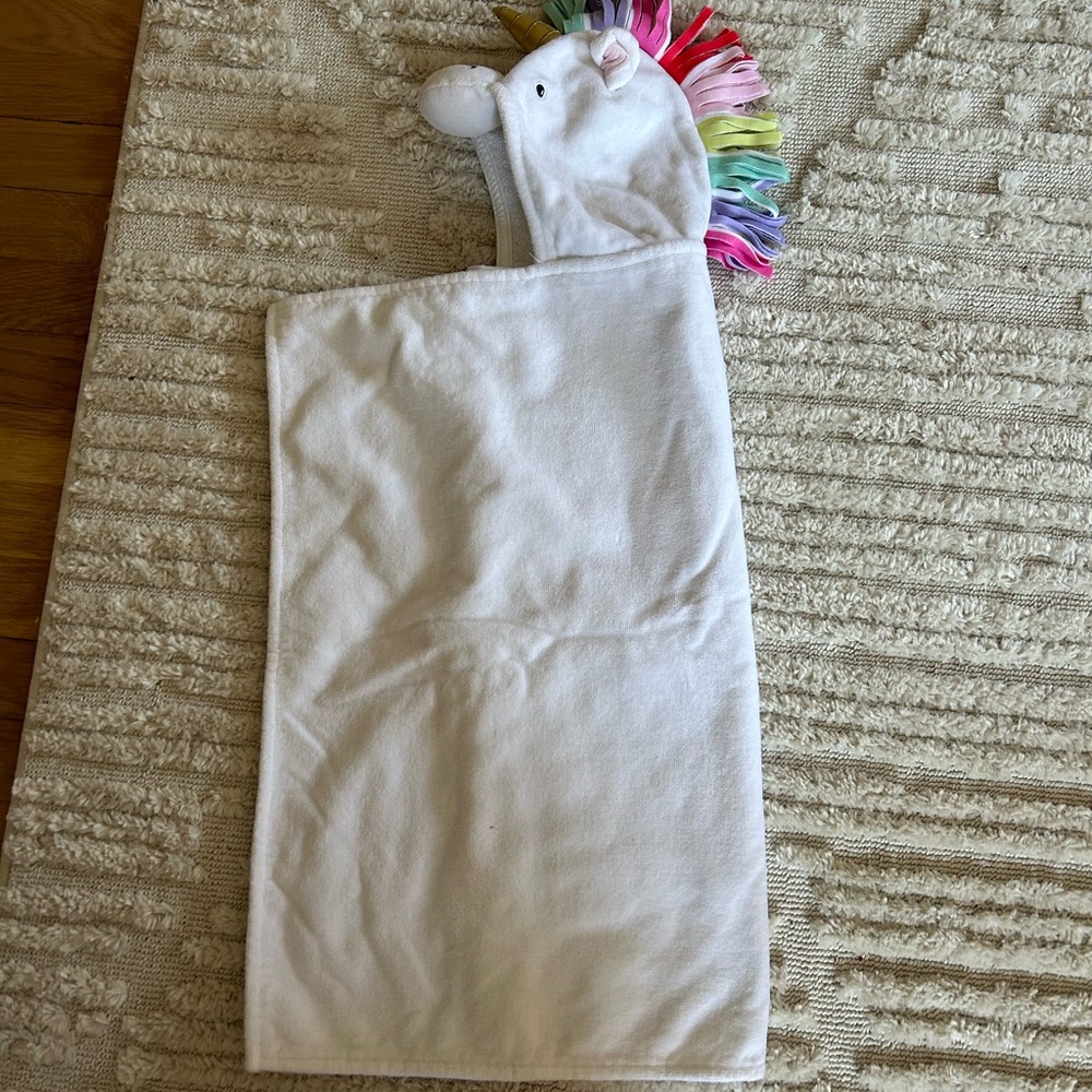 Unicorn Hooded Towel for Baby - White and Multicolor